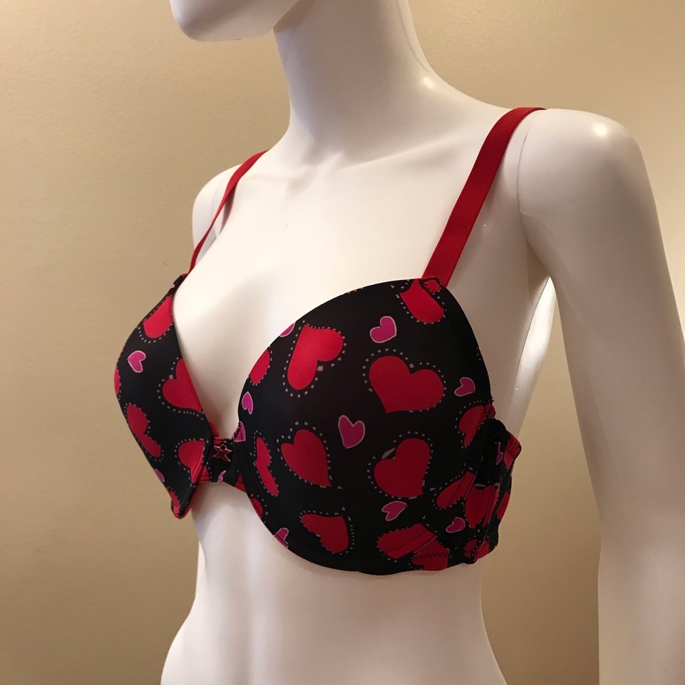 Fredericks of Hollywood Sexy Push Up Bra 34DD Black Red Pink Hearts Underwire - Picture 3 of 15